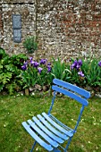 Chair and Iris, Herbarium, medieval garden , Saint-Valery-sur-Somme , Picardy, France