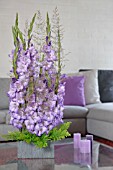 FLOWER ARRANGEMENT IN PURPLE AND LAVENDER WITH GLADIOLUS