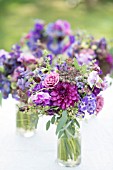 SUMMER BOUQUET IN BLUES AND PURPLES WITH ROSES, DAHLIA AND SWEET PEA