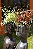 DECORATIVE PLANTER,  TWO NAKED LADIES WITH PLANTED HAIR