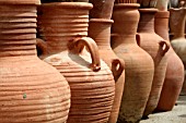 CLAY JARS ON DISPLAY AT A MARKET IN LEBANON