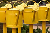 WHIMSICAL SCULPTURE OF YELLOW WATERING CANS
