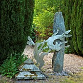 Contemporary hand crafted mild or stainless steel sculpture of Boxing Hares, Garden Art