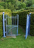 Wrought Iron classic garden gates painted in stunning azure blue