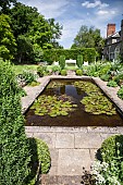 Formal square pond with lily pads
