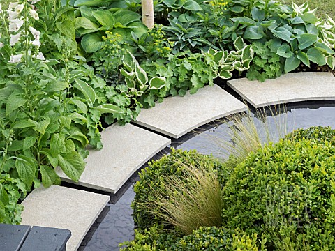 HOSTAS__BUXUS_AND_GRASSES_PLANTED_BESIDE_A_POND